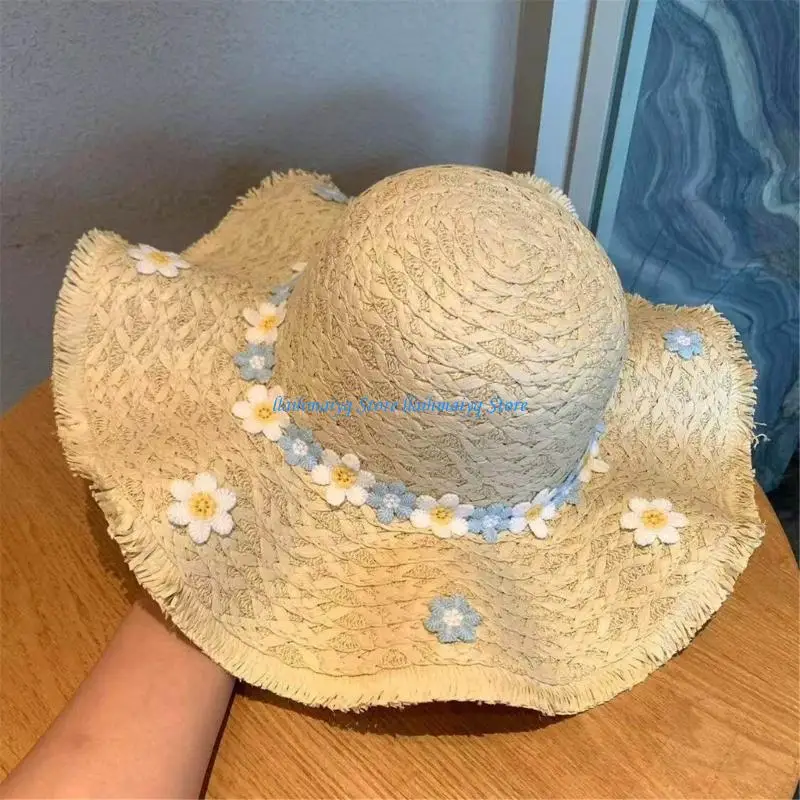 573B Lightweight Straw Hat with 15Cm Brims Trend Craft Straw Hat Wide Brims Sun Hat for Protection for Hiking & Beach Trip