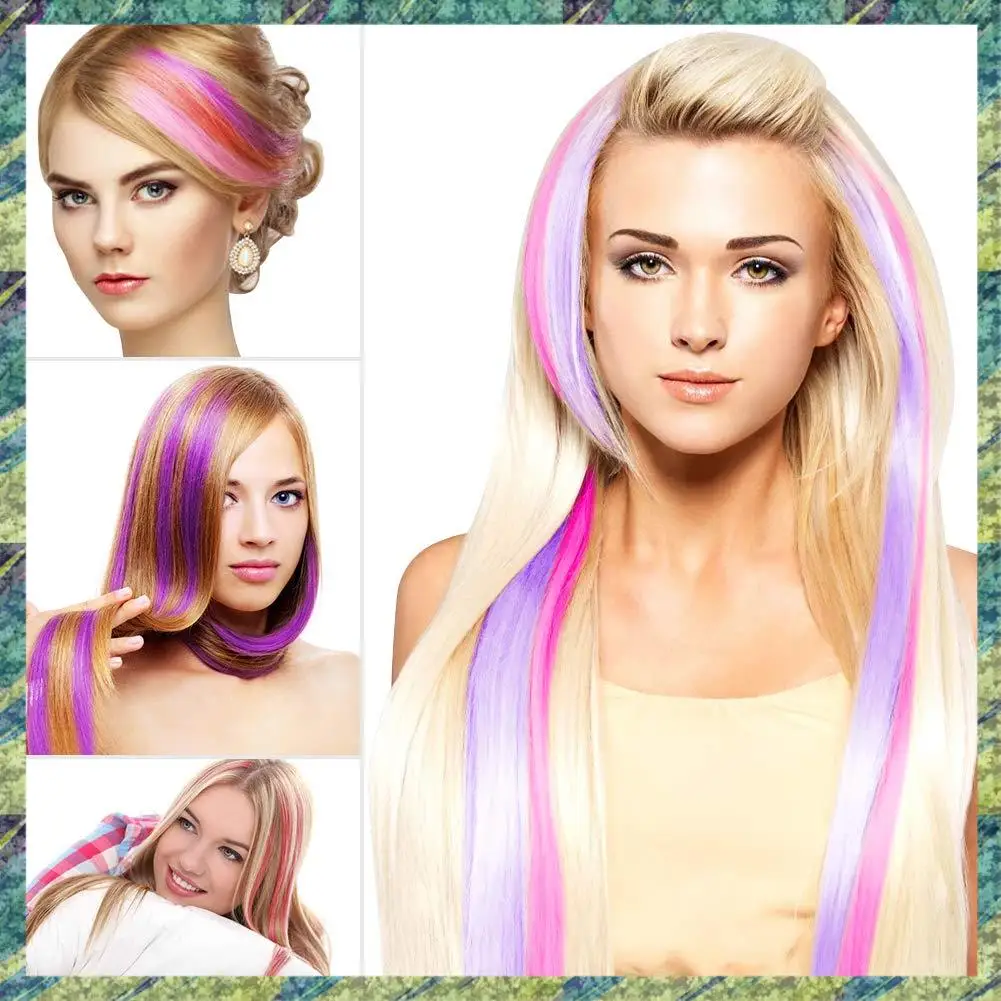 

Nana 13 Pcs Colored Party Highlights Colorful Clip In Hair Extensions 55Cm Straight Synthetic Hairpieces
