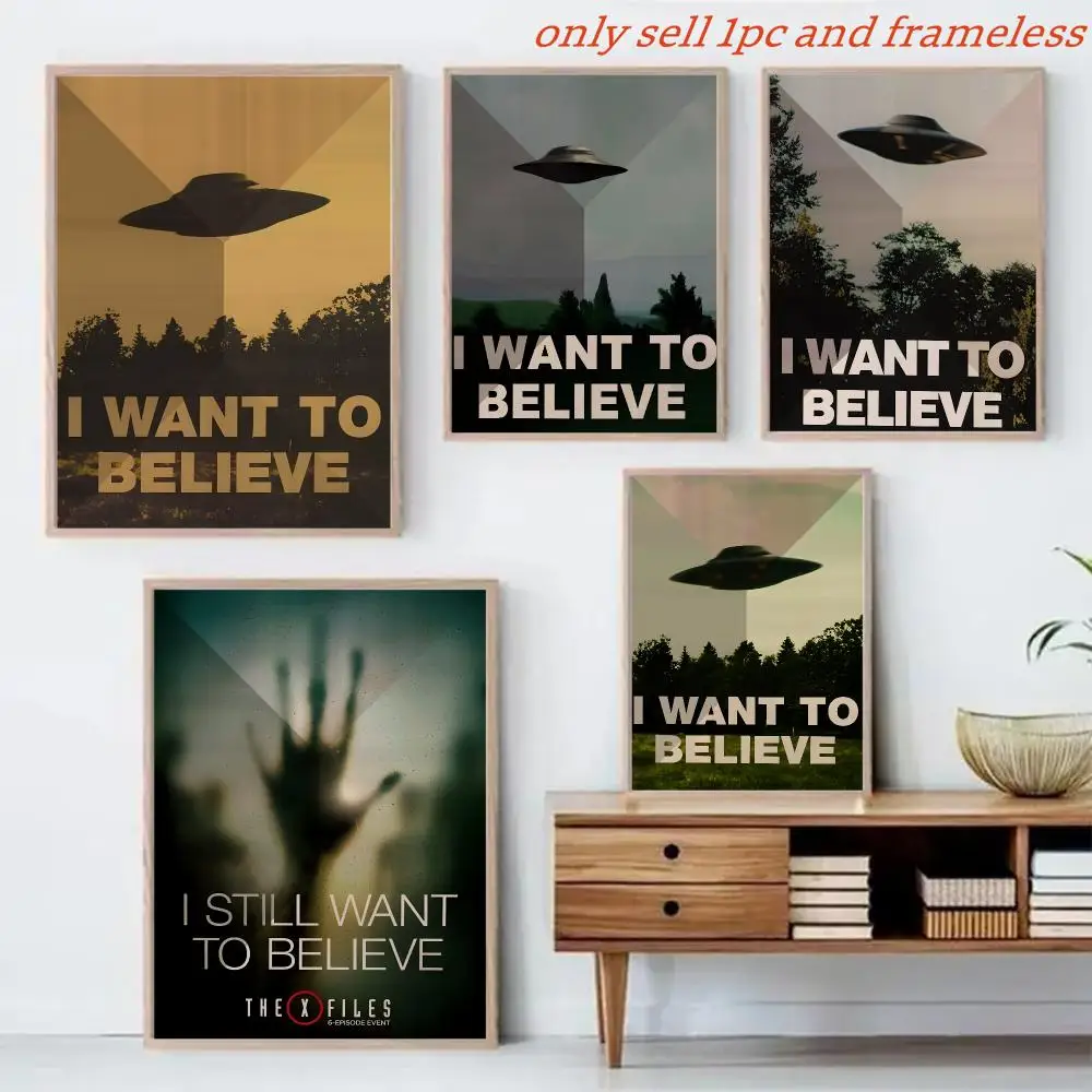 The X-Files I Want To Believe Movie Poster Canvas Mural For Interior Walls Crease-Free Beautiful For Living Room Bedroom