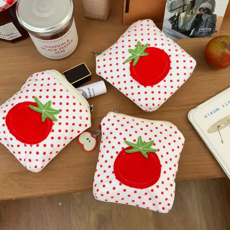 Tomato Style Coin Purse Red Polka Dot Mini Money Wallet Cute Korean Style Small Change Lipstick Earphones Storage Purses Bags