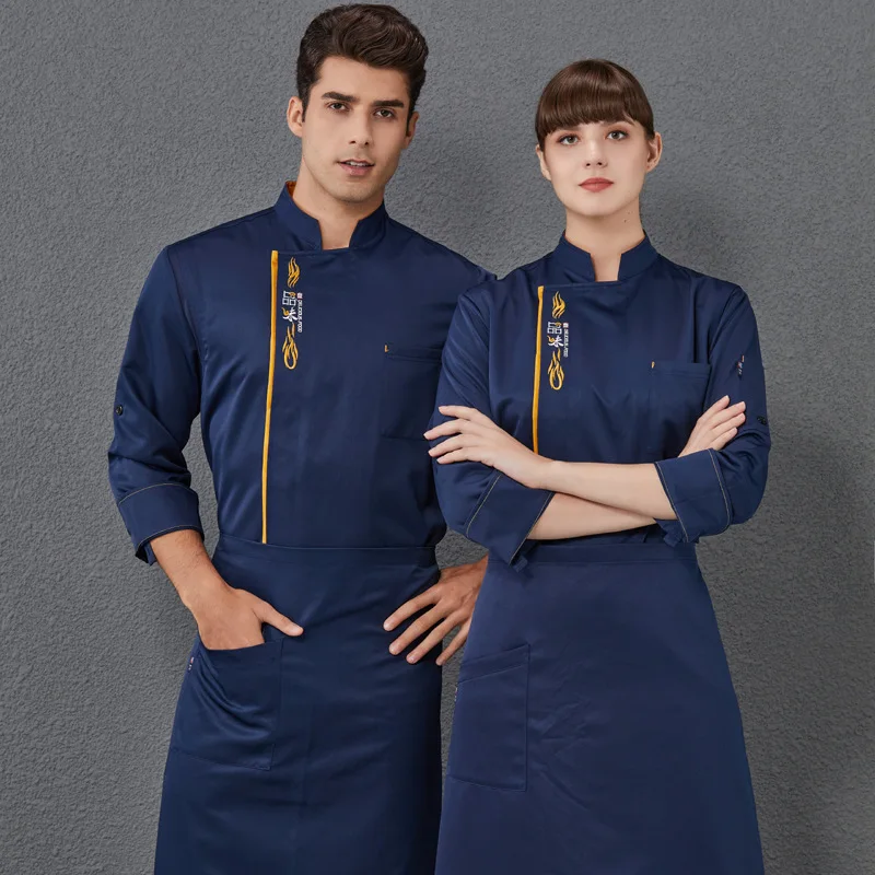 Overalls Women's Chinese Style White Hotel Restaurant Kitchen Chef Clothes Long Sleeve Autumn Men