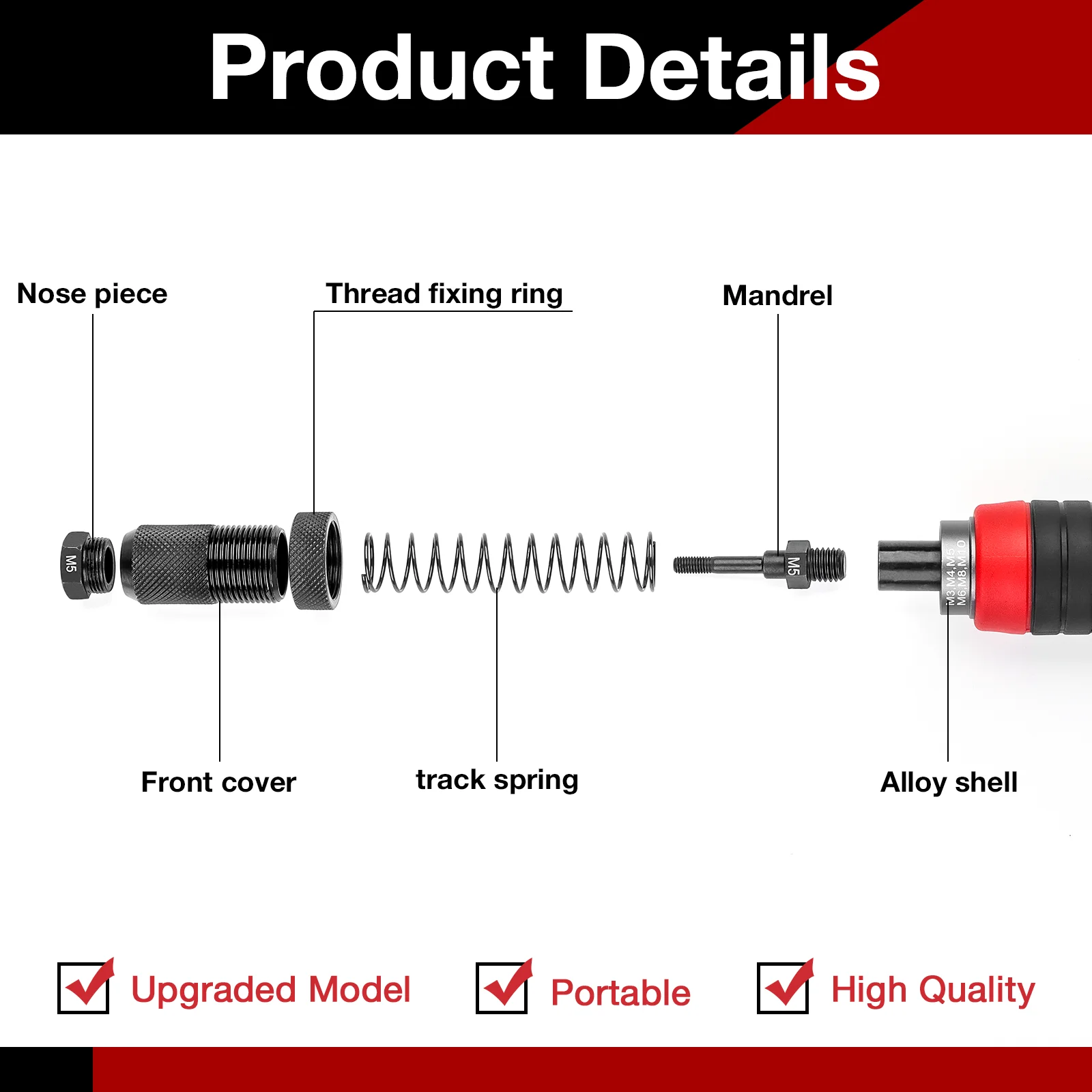 M3 M4 M5 M6 M8 M10 Kit convertidor de pistola para tuercas de remaches para el hogar herramienta de remachado de tuerca de inserción de tuerca extraíble DIY herramienta de remachado eléctrico inalámbrico