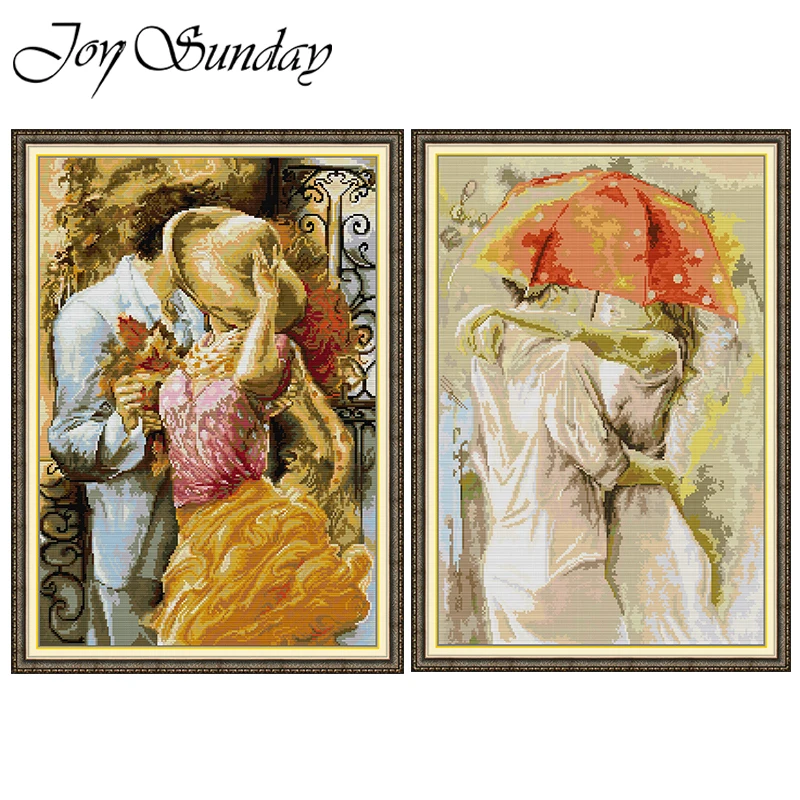 JoySunday Romantic Love Pattern Printed Cross Stitch Kits Aida 16CT 14CT Fabric Folk Crafts Needlepoint DIY Hand Embroidery Sets