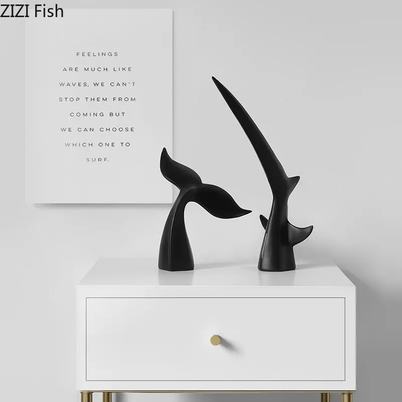 Fish Tail Model Shark Tail Statue Room Aesthetics Desk Decoration Black Fish Sculpture Resin Ornaments Vintage Home Decor