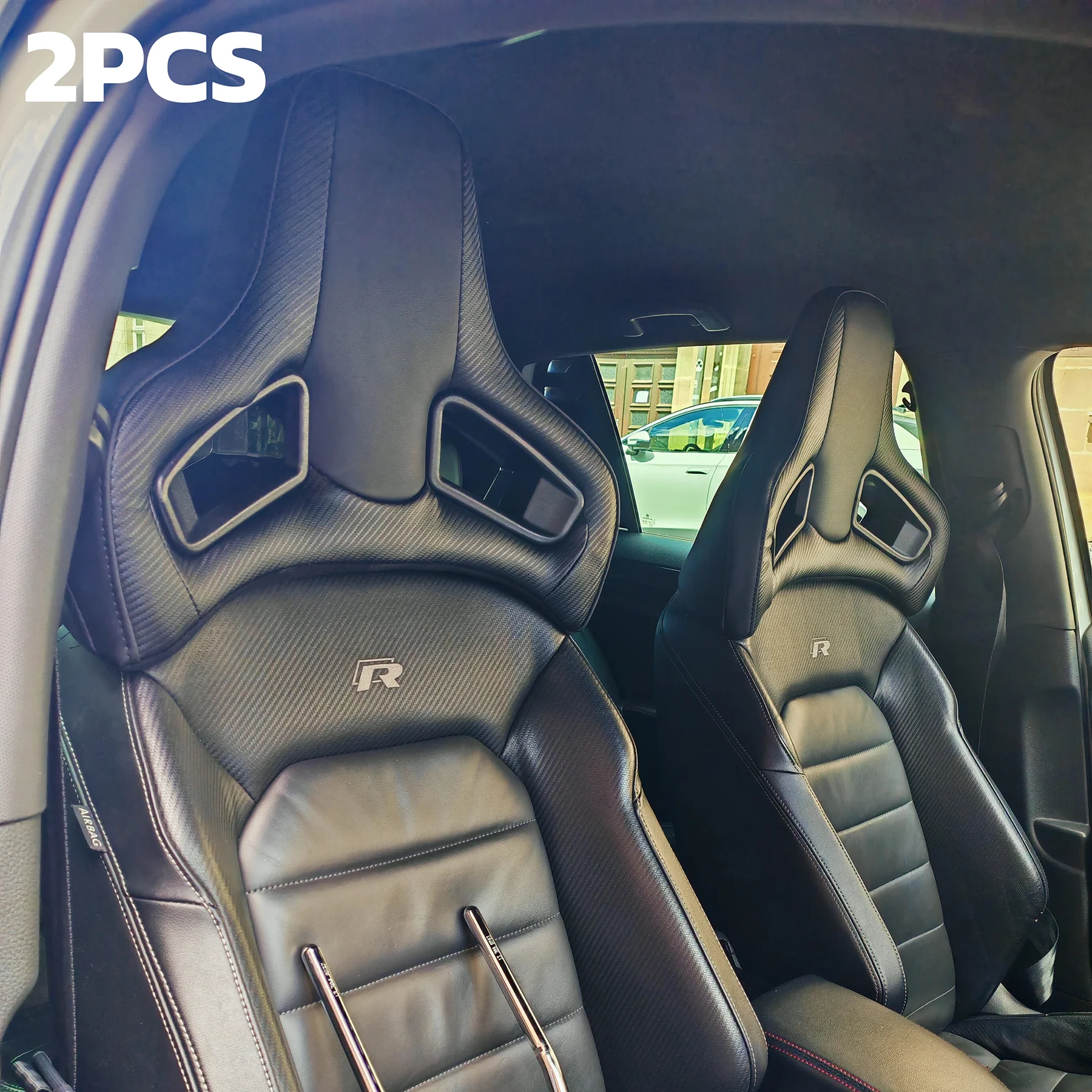 2PCS Car Sport Headrest Comfort PVC Leather Plug&Play Neck Pillow 10mm 12mm 14mm Modified Universal Black Racing Seat Headrest