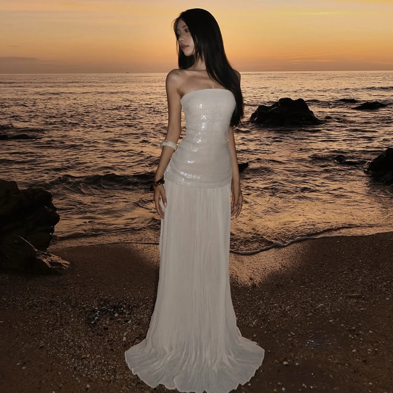 2026 Summer New Hot Selling Solid Color Strapless Waist Slimming Sexy Versatile Dress for Women