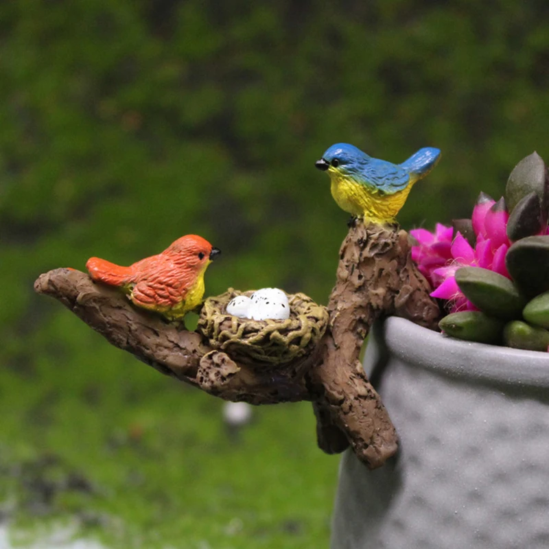 تمثال طيور واقعي مع فرع زينة المناظر الطبيعية الصغيرة هدية للأم للشرفة ساحة خزانة حديقة الديكور الداخلي #4