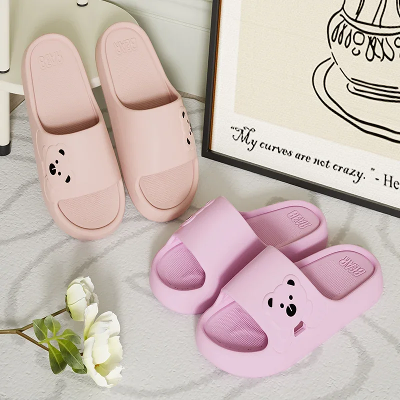 Summer Cartoon Bear Indoor Slippers for Women Lightweight Soft EVA Slides Woman Comfort Home Bathroom Non Slip Slippers image 4