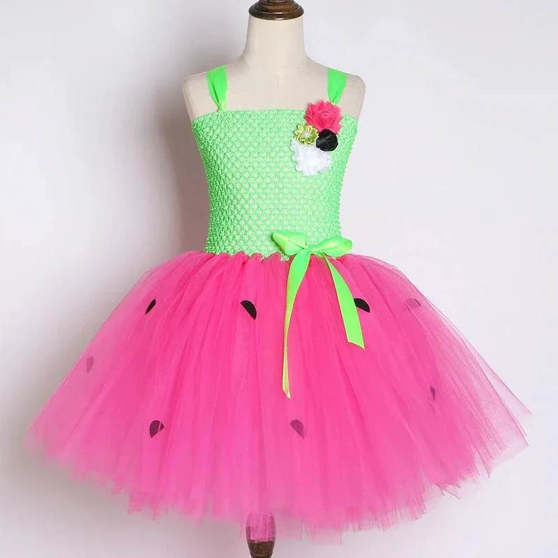 فساتين البطيخ الأخضر الوردي الحلو للفتيات الصغيرات أزياء حفلات أعياد الميلاد والفواكه للأطفال الصغار لالتقاط الصور باليه تنورات قصيرة Outfi@0Z*