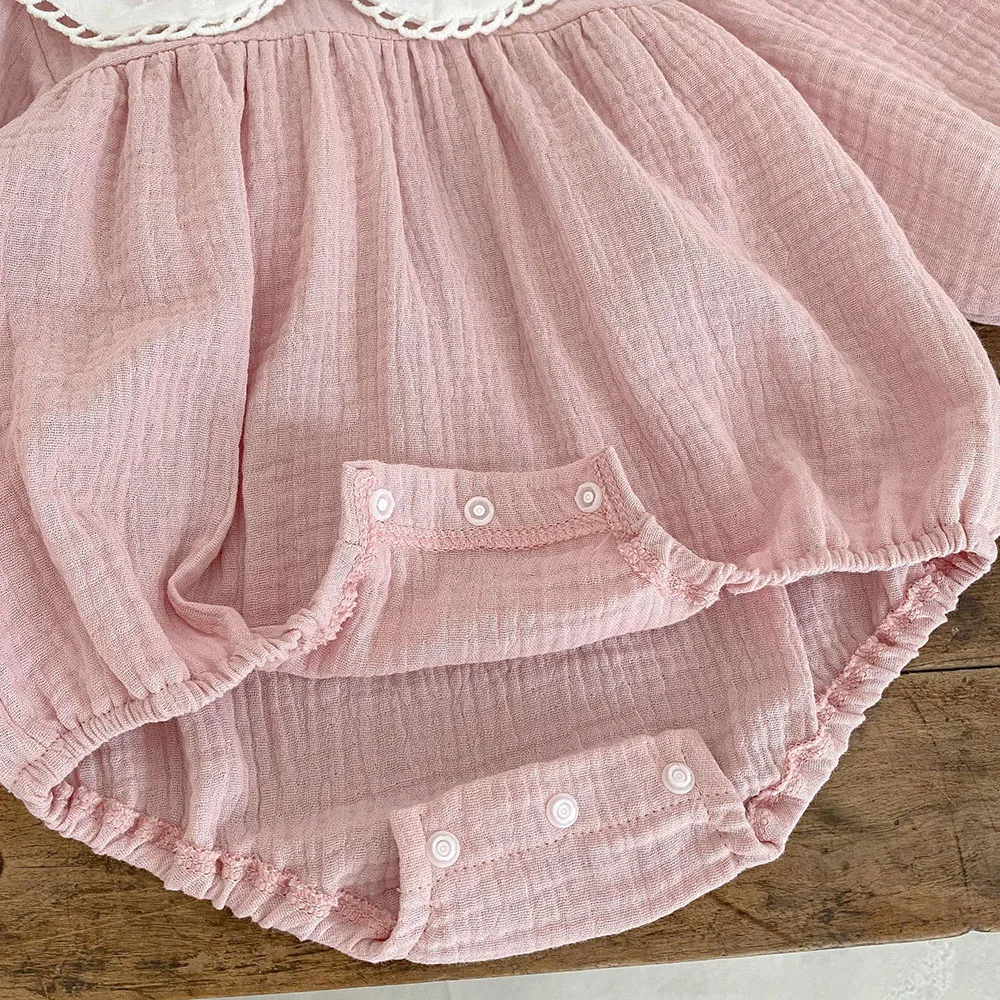 Pelele de una pieza para niñas pequeñas, ropa de lino con cuello de encaje, prendas de vestir de primavera y otoño