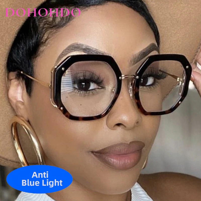 

Trendy Punk Metal Oversized Polygon Frame Anti-Blue Light Glasses Women Men Luxury Brand Designer Optical Computer Eyeglasses