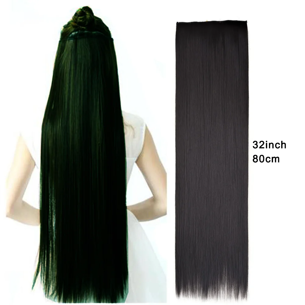 Zolin 32inch 80cm Super Long Straight Hairpiece One Piece With 5Clips Clip In Hair Extension Naturl Black Brown Color