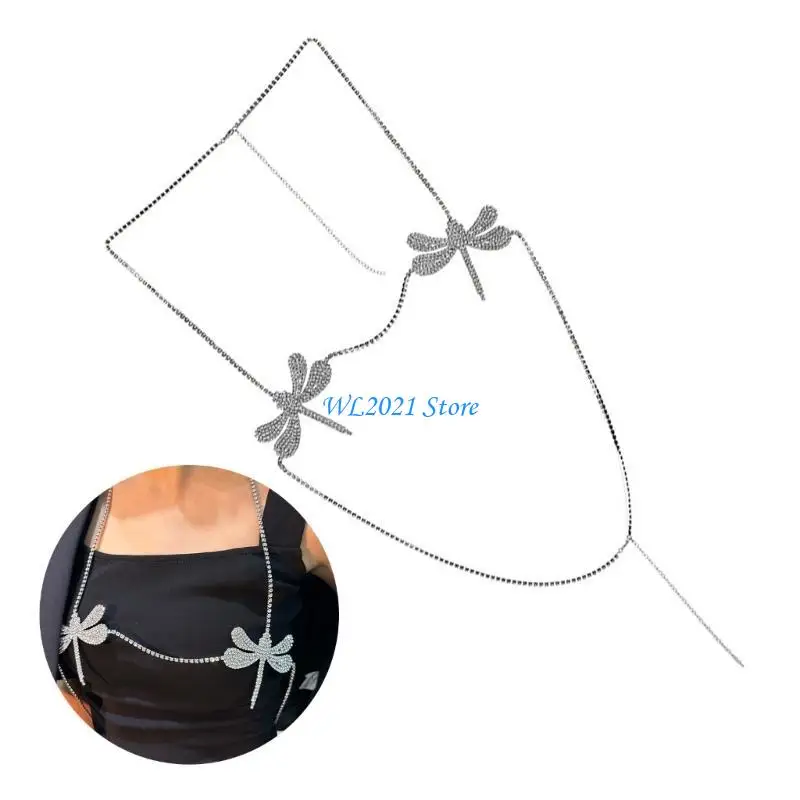 

G5GC Zircon Animal Chest Chain Rave Jewelry Festival Crystal Outfit Beach Summer Sexy Bra Chain Necklace Women Clothing