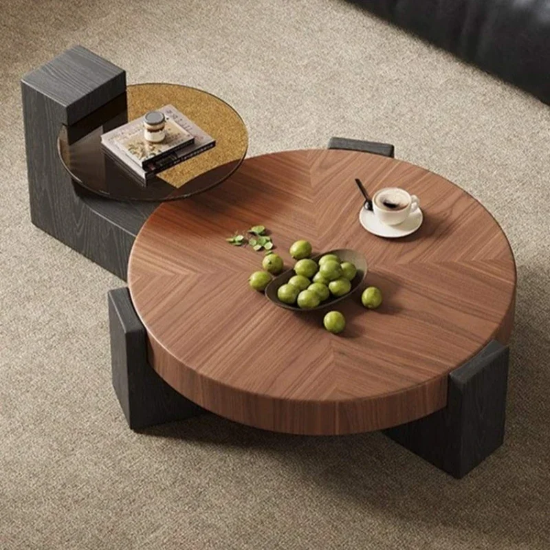 

medieval style walnut coffee table combination round coffee table living room home light luxury high-end designer