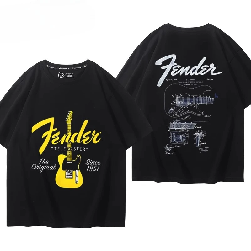 Sommerliches Kurzarm-Oberteil aus 100 % Baumwolle mit Jazz-Rock-Print. Herren-T-Shirt mit Bass- und Gitarrenmotiven. Fenda Street Style. – Detail 5