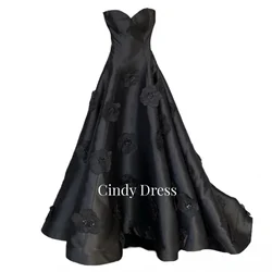 Long Tail Black Satin 3D Flowers Quinceanera Dress Customized for Formal Occasions Royal Engagement Dress Prom Gown Ball Gowns