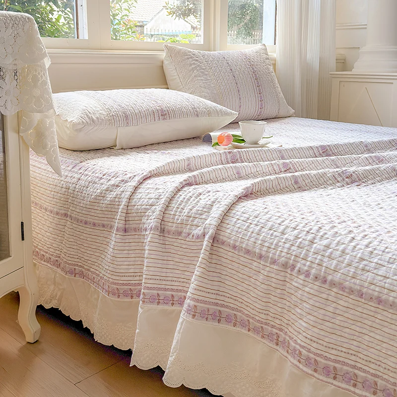 100% Cotton Bedspread Lace Style Bed Linen Quilted Bedsheet 240x220 Bed Cover покрывало на кровать
