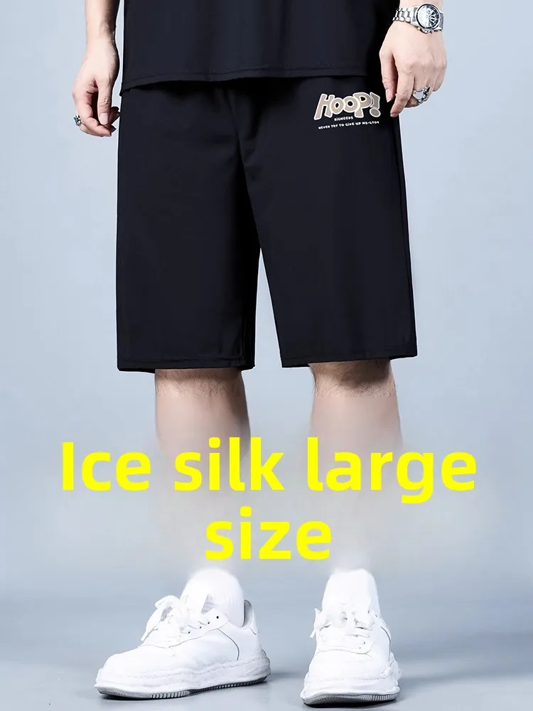 

Мужские рта больших размеров из ледяного шелка Qui Dry, свободный крой, летние спортивные повседневные брюки, прямые брюки со средней талией, эластичная талия