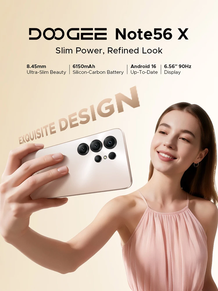 Global Version DOOGEE Note56 X Smartphone 24GB RAM(3GB+21GB) 64GB ROM 6.56'' Screen 6150mAh Battery Android 16 Mobile Phone