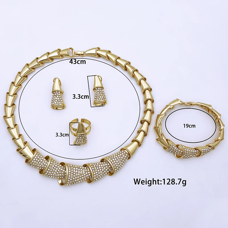 Unique Dubai Gold Color Jewelry Set For Women 18K Gold Plated Fashion Set Jewelry Necklace Earrings Ring Bracelet Free Shipping