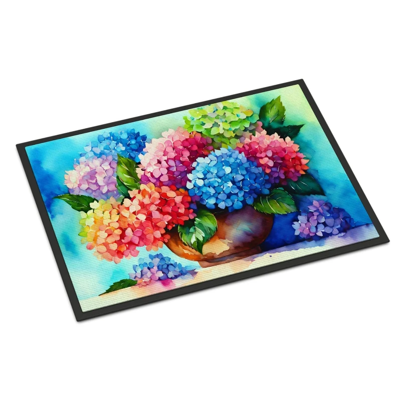 

Коврик для двери с акварельной гортензией - Нескользящий моющийся коврик для прихожей в помещении и на открытом воздухе, декоративный напольный коврик для гостиной, спальни