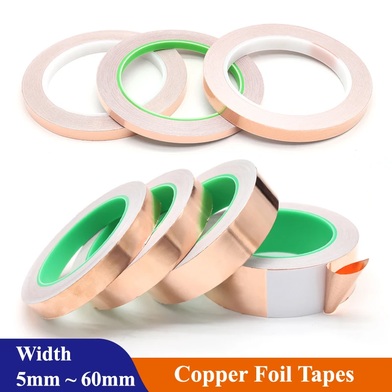 

20m/roll Copper Foil Tape Adhesive Conductive 5/6/8/10/15/20/25/30/35/40/45/50/60mm Single/Double Sided Electrical Repair Tapes