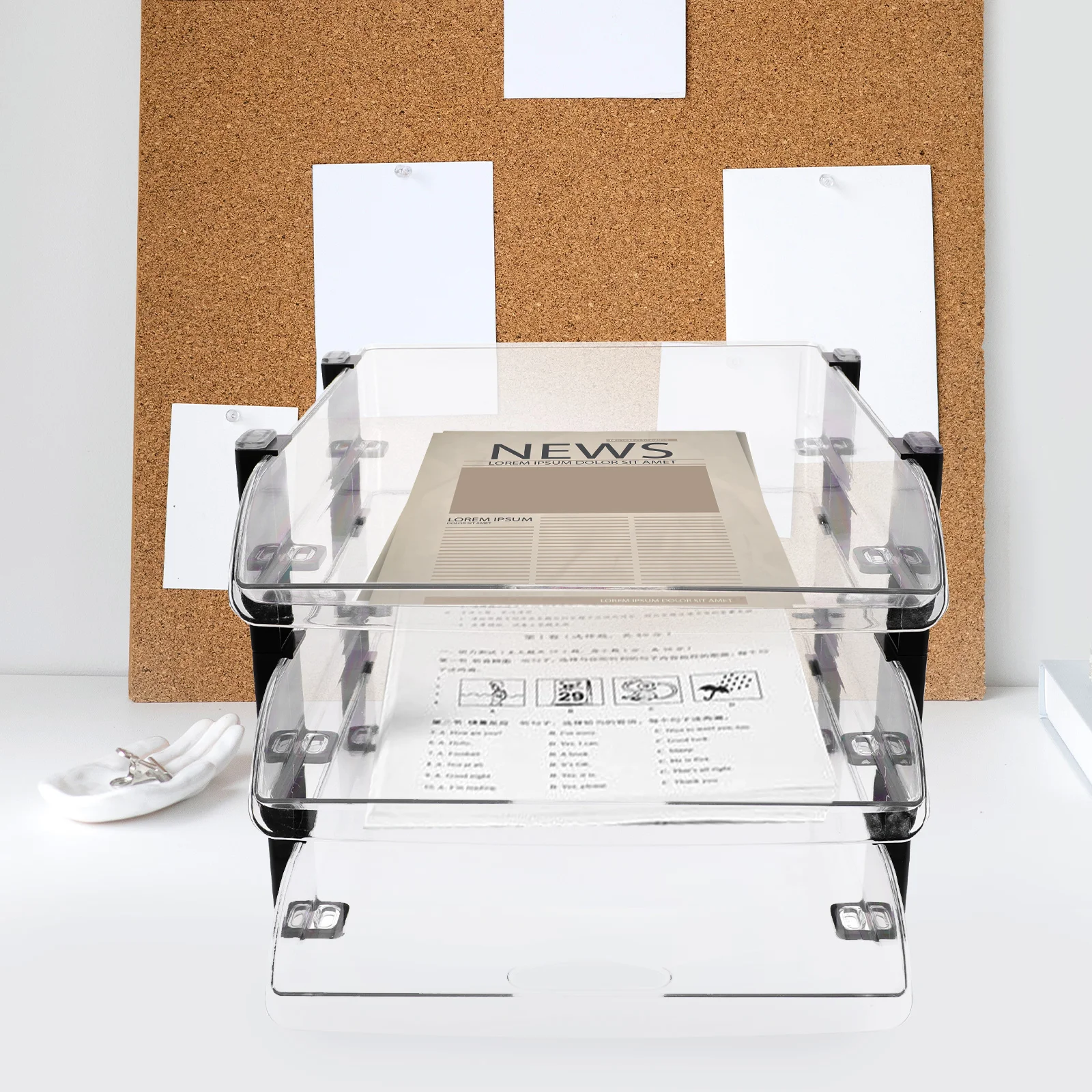 

Desk Document Holder Desktop Storage Rack Tidy Tray Paper Transparent File Organizer