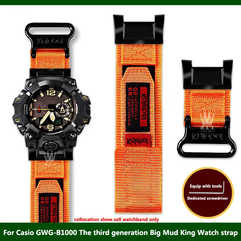 GWG-B1000 Fashion nylon Watch strap For Casio The third generation Big Mud King Modify canvas Black orange gray Men Watchband