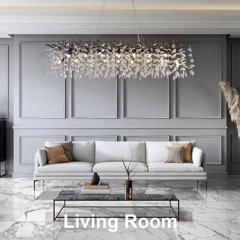 Candelabro de gota de lluvia Rectangular de rama negra, Base G9 para sala de estar, luz colgante moderna de tres colores, lámpara de decoración interior