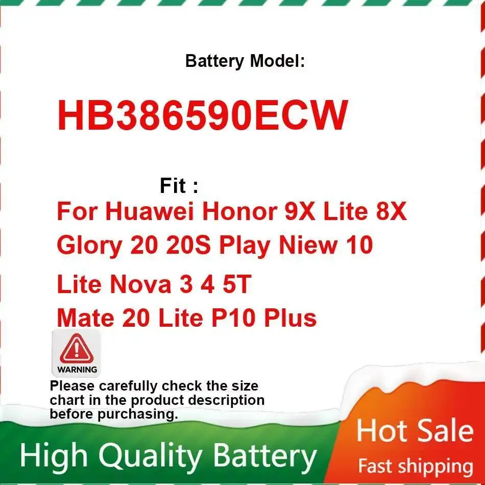 

Battery HB386590ECW 3750Mah For Huawei Honor 9X Lite 8X Glory 20 20S Play Niew 10 Nova 3 4 5T Mate P10 Plus