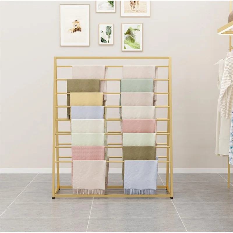 custom，Floor scarf display rack cloth towel rack wrapping paper storage display rack double-sided middle island shelf silk scarf