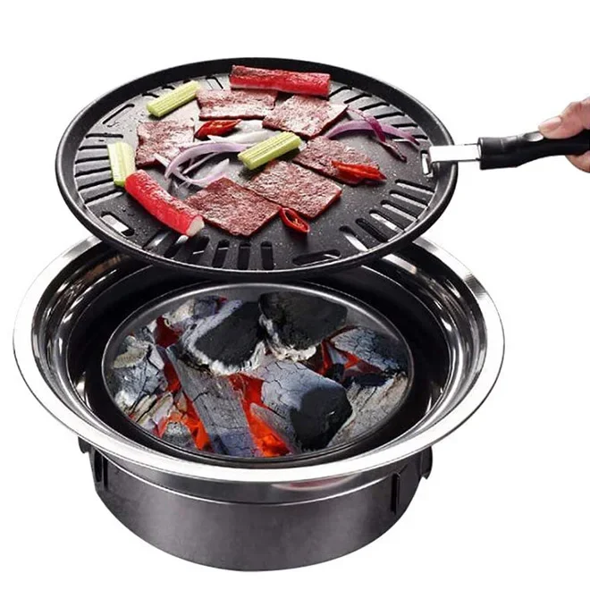 

15.75 inches Small Grill Outdoor Cooking Charcoal Korean Barbecue Portable Stainless Steel Non-stick Stove