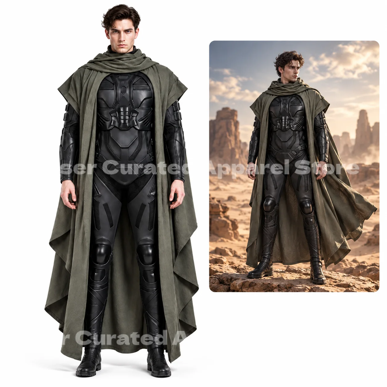 Sci-Fi Movie Inspired Desert Survival Warrior Uniform Hooded Cape Body Armor Set Dune 3 Men Celebration Stage Performance Wear