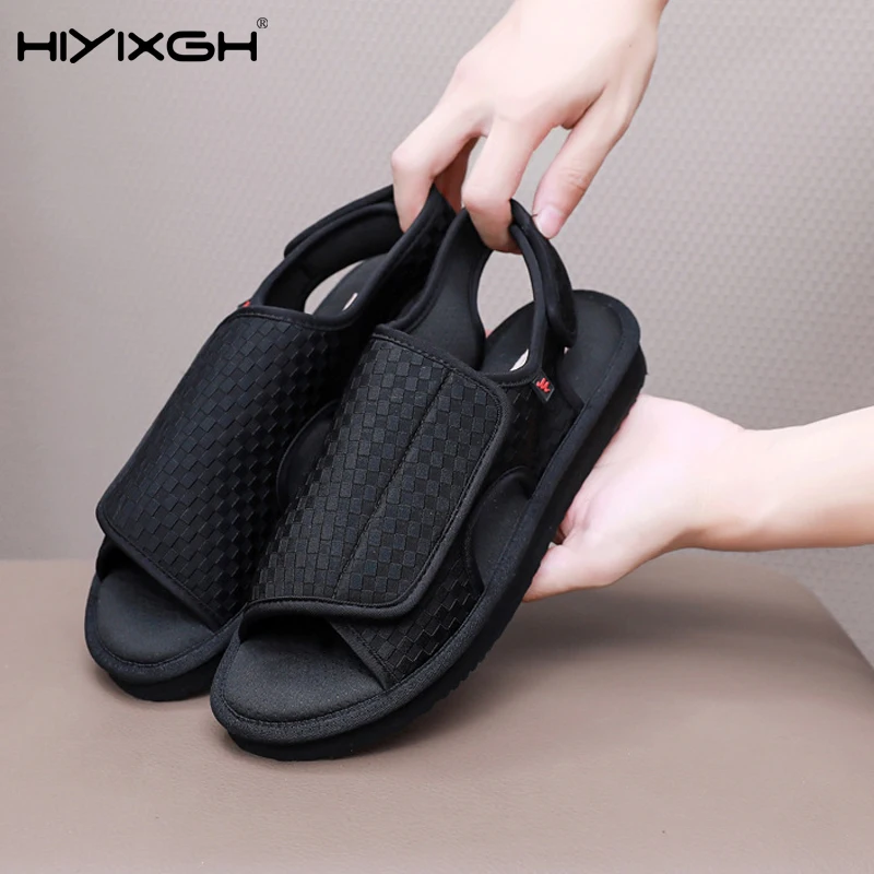 Men's Women's Diabetic Shoes Black Light Summer Breathable Anti-Slip Walking Sandal Adjustable Hook&Loop for Ladies 41-49