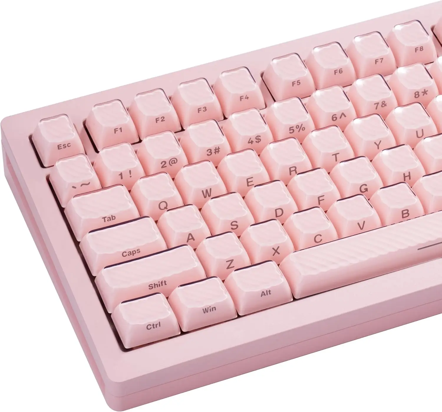 Pink Side Print Wave Texture Keycap - Crystal Jelly Key Caps - Double Shot ASA Profile PC+ABS Cute Keycap Set for Mechanical Gam