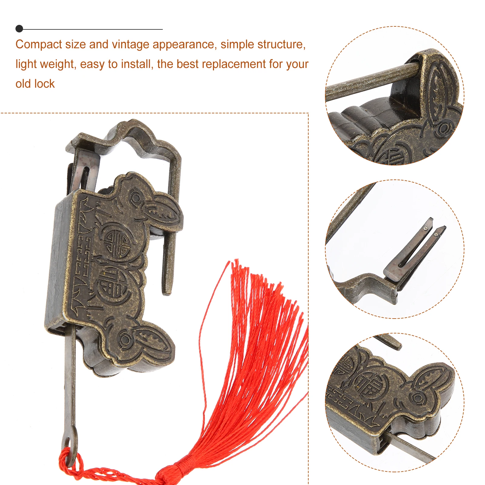 

Zinc Alloy Vintage Lock for Wooden Boxes Jewelry Cases Retro Buckle Easy Installation Decorative Accessories Durability