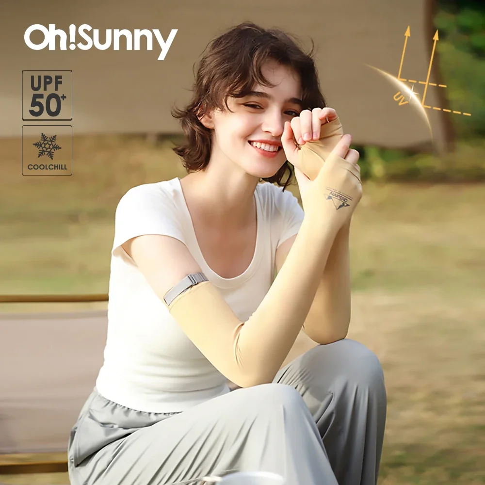 OhSunny UV Sleeves 2024 Summer New Fashion Cool Feeling Sunscreen Arm Sleeve Long Mitts for Women Outdoors Hiking Camping