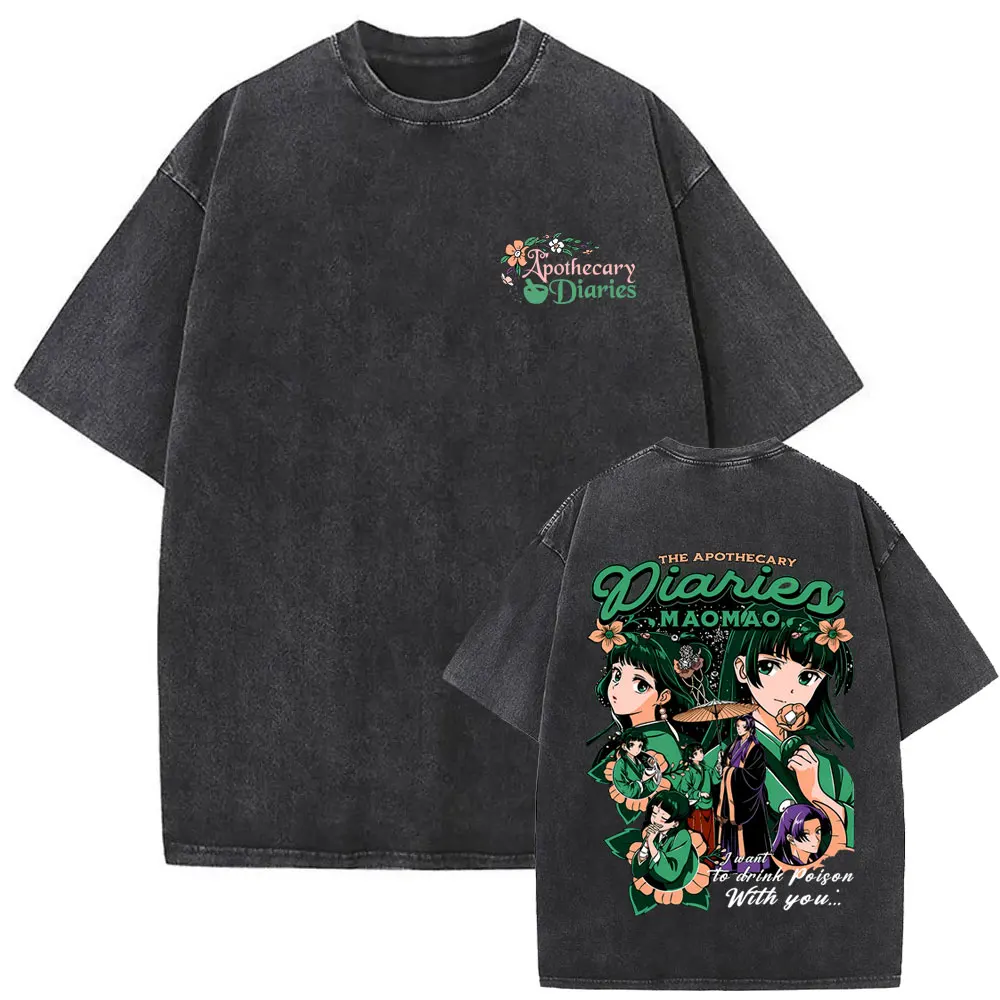 Gewaschenes Vintage Anime The Apothecary Diaries Maomao Grafik-T-Shirt für Männer und Frauen, lässig, lustig, übergroße T-Shirts, Unisex, Streetwear