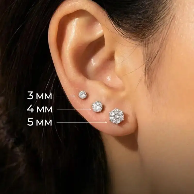 Zircon Stud Earrings Small Tiny 3-8mm Round CZ Crystal Ear Studs for Unisex Multiple Piercing Wear Jewelry