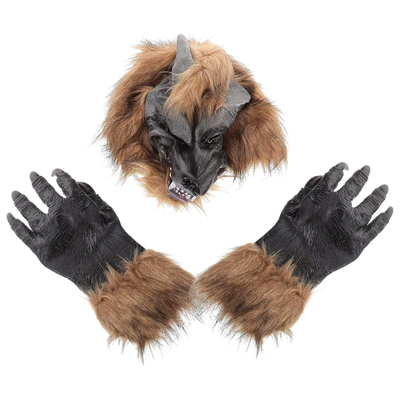 

1 set Wolf Mask Claw Gloves Realistic Scary Halloween Costume Cosplay Mask Party Dress Up Cosplay Props Toy