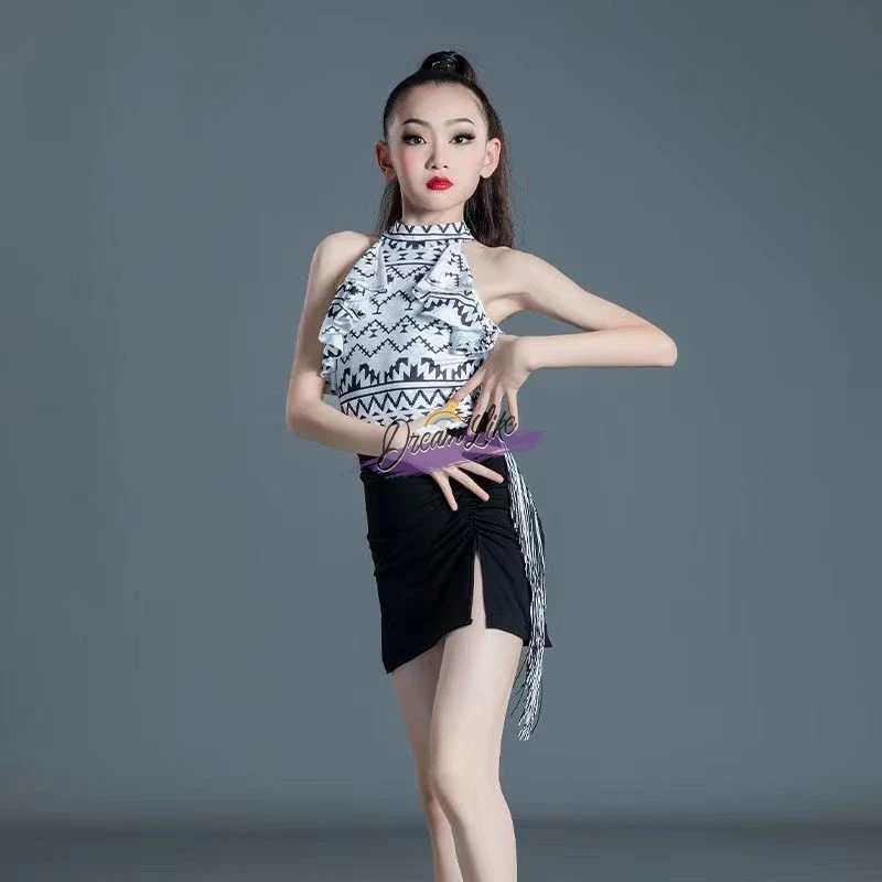 Fantasia de Dança Latina para Meninas, Traje de Prática Infantil, Saia de Dança para Competição com Franjas, Novo Conjunto de Verão, Vestido de Perfor