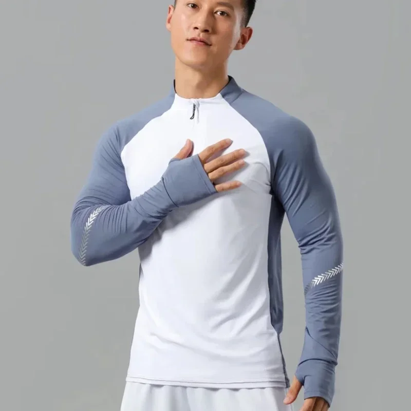 

Men Athletics Tops Half Zipper Long Sleeve Running Shirts Exercise Sports GYM Fitness T-Shirts Mens Athlete Track Field Singlet