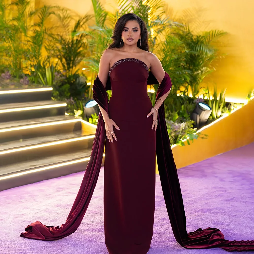 Customized Strapless Long Evening Dresses Elegant Formal Occasion Prom Gowns Bead Crystal 2025 Floor Length Prom Dresses