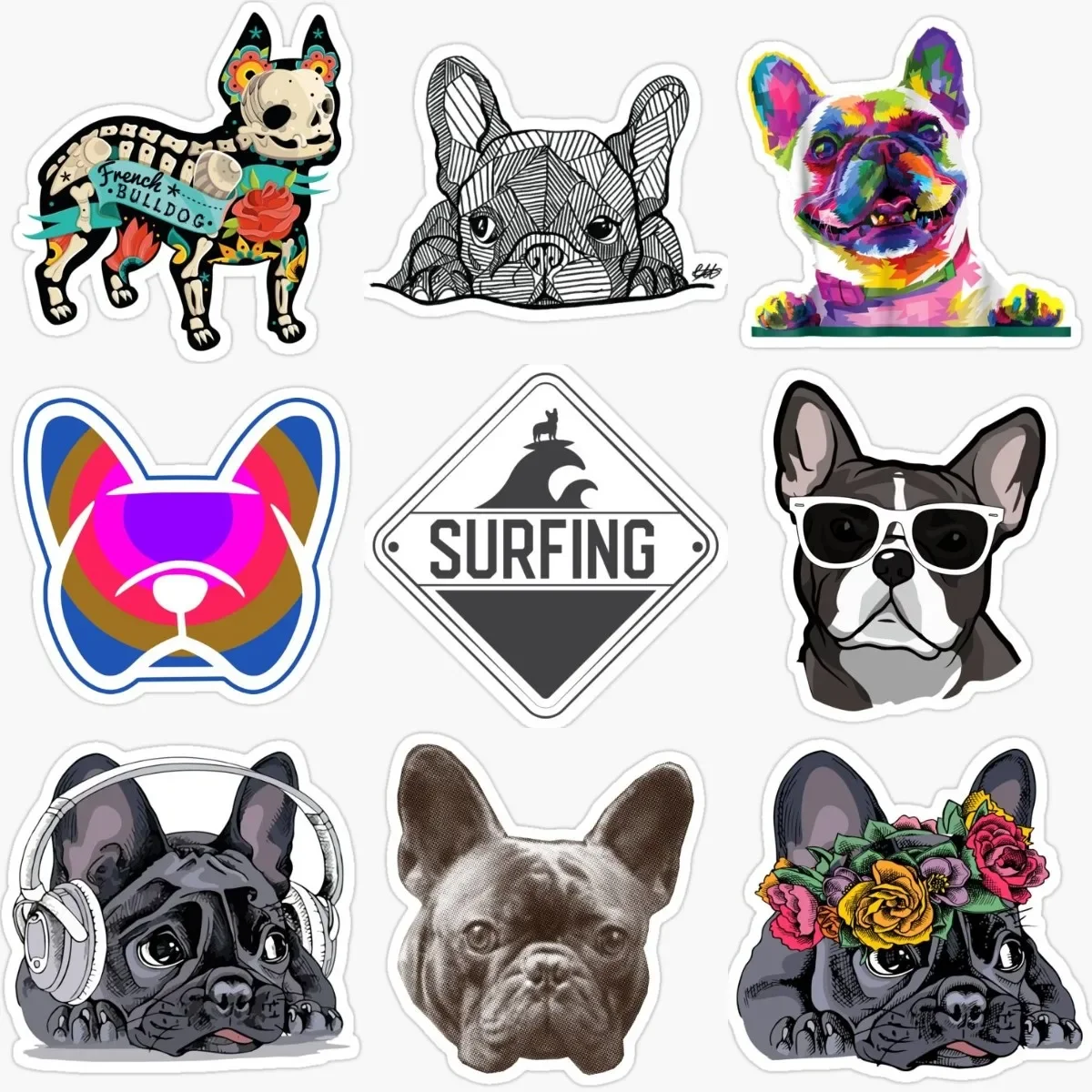 

Cute French Bulldog Color Creative Personalized PVC Waterproof Stickers for Decorate Car Van Suv Wall Room Helmet Camper Truck