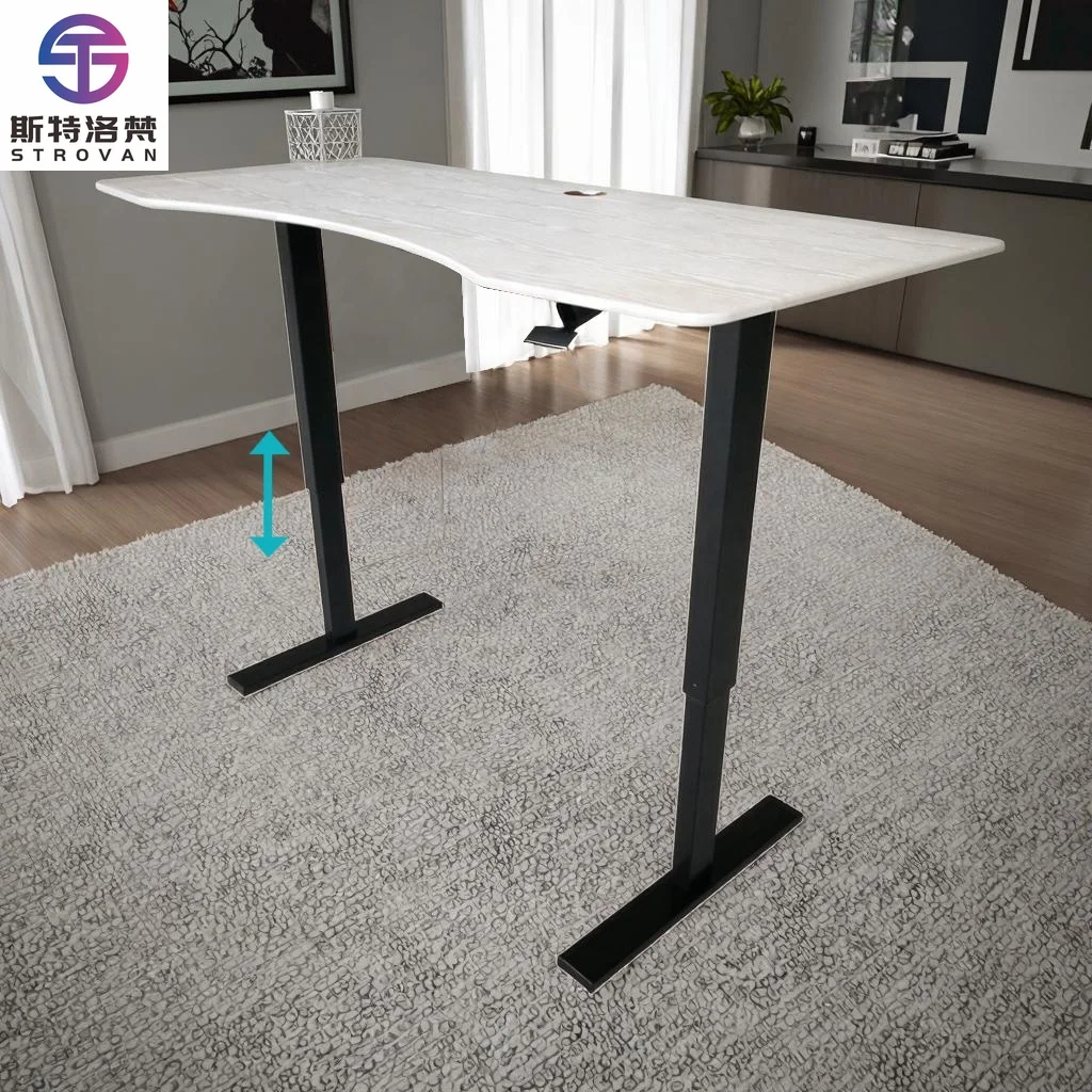 Ergonomic Design Pneumatic Height Adjustable Sit Stand Desk Frame Easy-to-Assemble Foldable Legs Big Size Desktop Bedroom Study