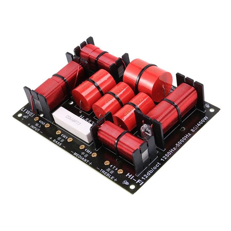 B21B 2X 400W 3 Way Crossover Divider Hifi Tweeter Woofer Speaker Crossover 1250H/5000HZ With High-Pitched Protection