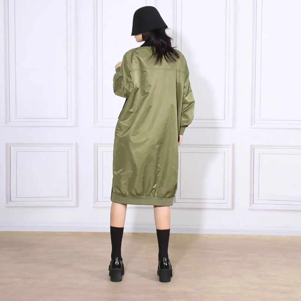 

Women's High-End Patchwork Trench Coat Autumn European American Style Unique Suit Collar Loose Slimming Long Windbreaker