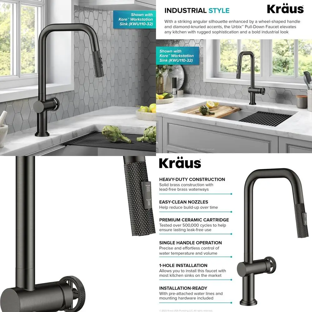 

Stainless Steel Black Single Handle Pull-Down Kitchen Faucet by Urbix Industrial, Model KPF-3126SB
