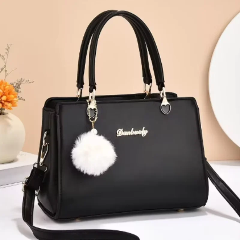 Women Plush Ball Decor Handbag Fashion Satchel Bag Stylish Purse and Tote Bag PU Leather Top Handle Shoulder Bags