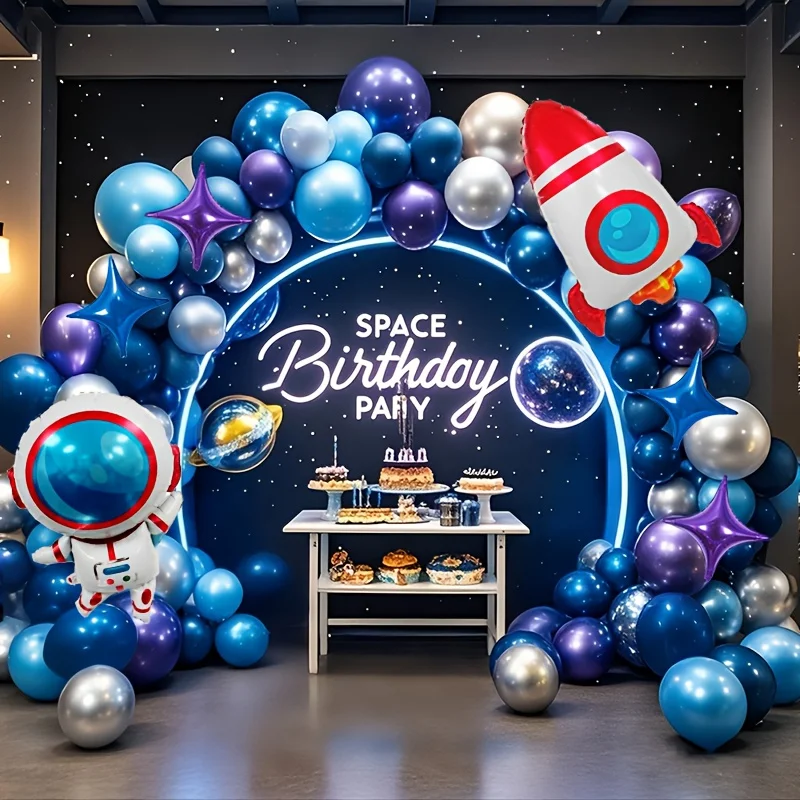 Kit de guirnaldas de globos espaciales de astronauta, 125 Uds., con globo de aluminio de cohete de astronauta, tema espacial para decoración de fiesta de cumpleaños y Festival para niños